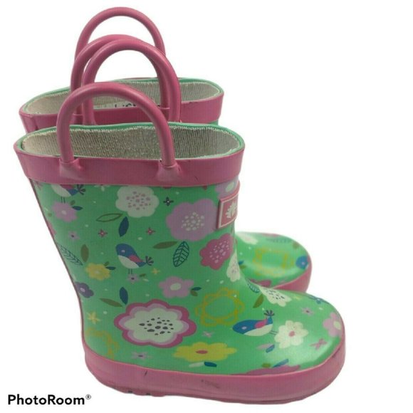 Oaki Shoes Oaki Girls Rain Boots Size 5 Green Floral Rubber Poshmark